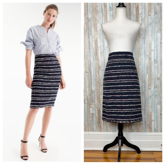 J Crew 12 Navy Confetti Nubby Party Tweed Stripe No 2 Pencil Skirt Career $148 - Picture 1 of 11